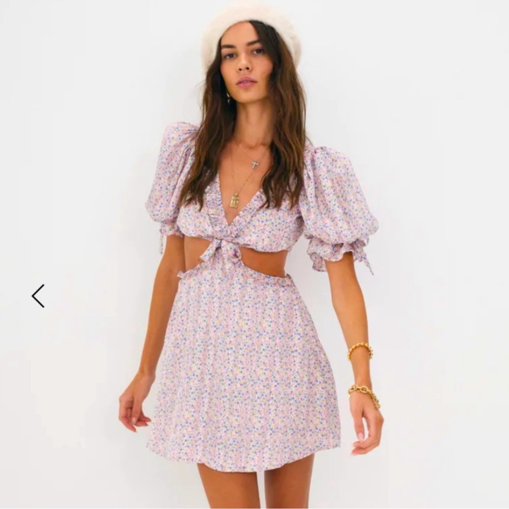 NWT PHOEBE FLORAL-PRINT CUTOUT SATIN CHIFFON MINI DRESS